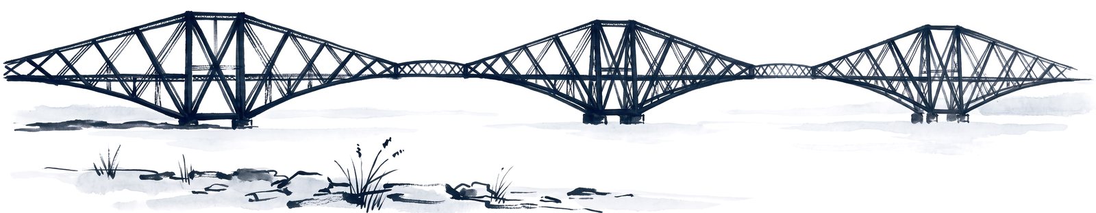A three-tower steel cantilever railway bridge over water