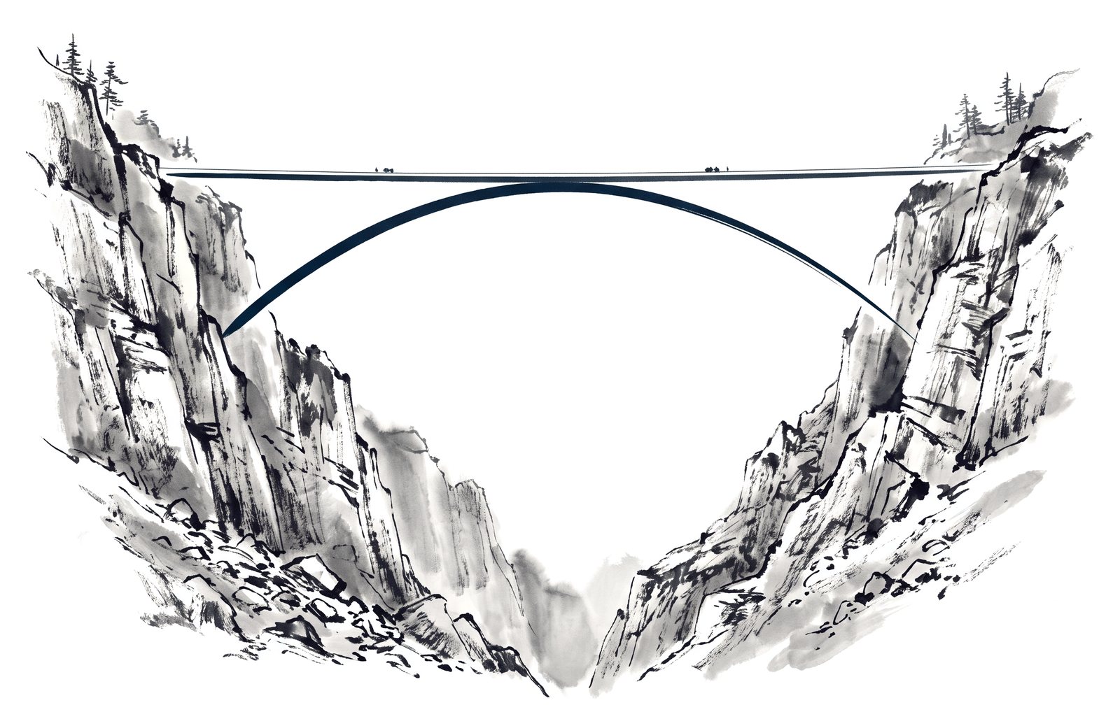 A slender concrete arch bridge spanning a deep rocky gorge