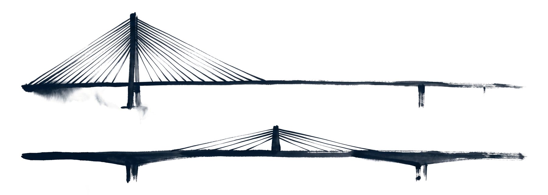 Two elevations compared: a cable-stayed bridge with a tall tower and an extradosed bridge with a short pylon and deep girder