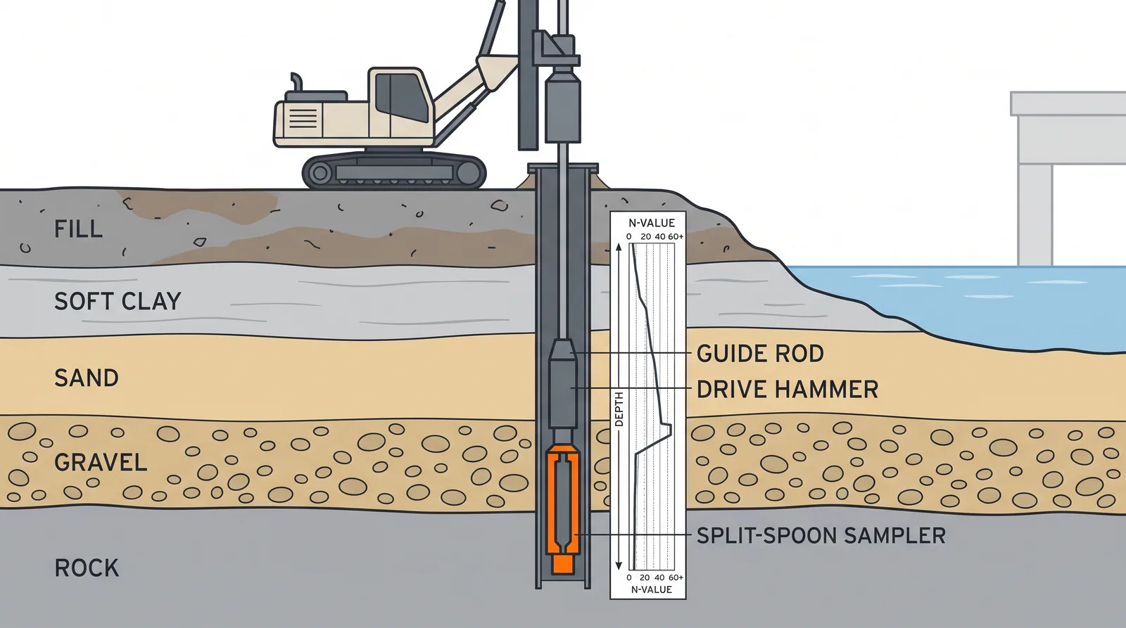 Boreholes with SPT and sampling — concept diagram