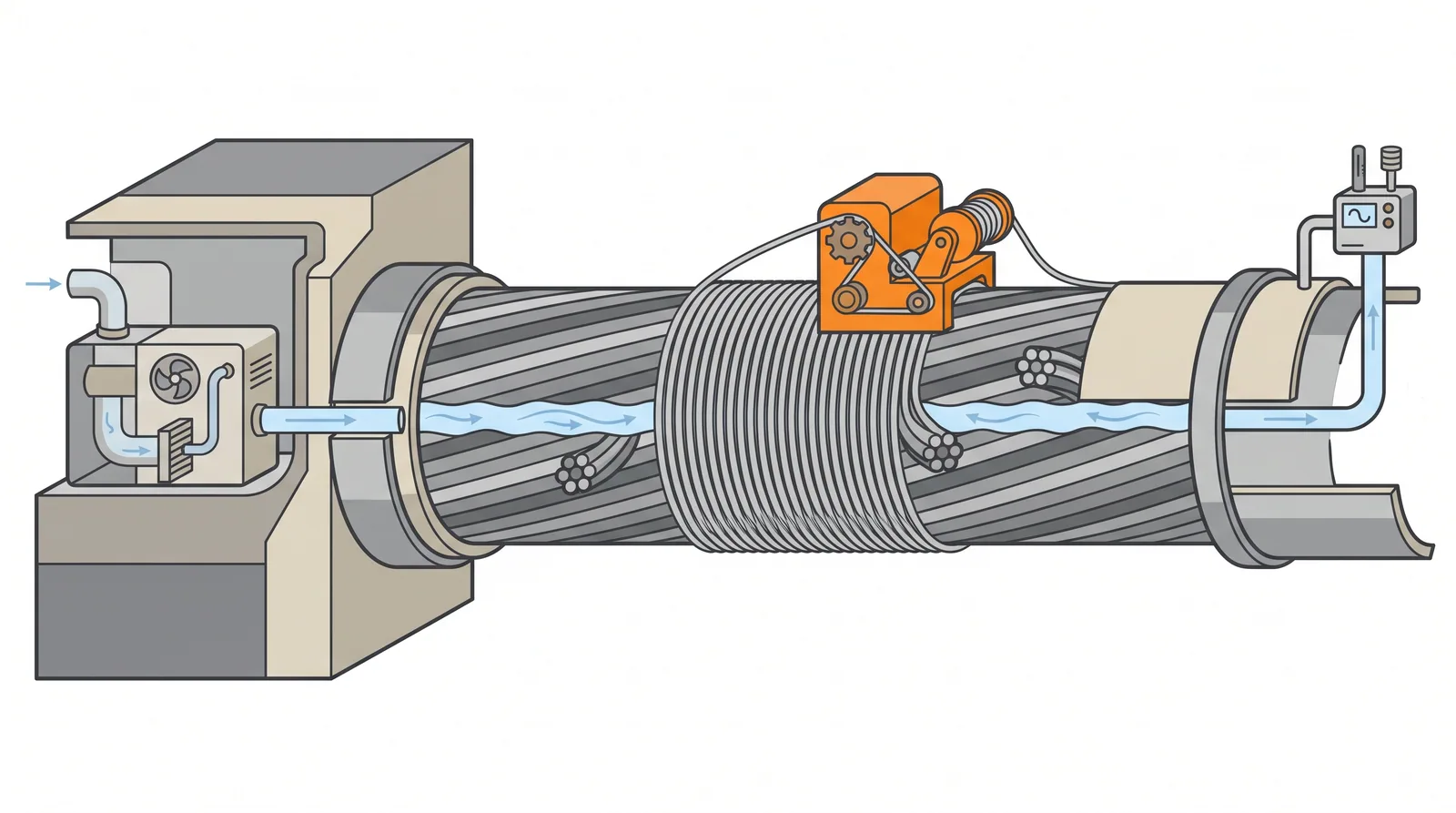 Cable wrapping and dehumidification — concept diagram