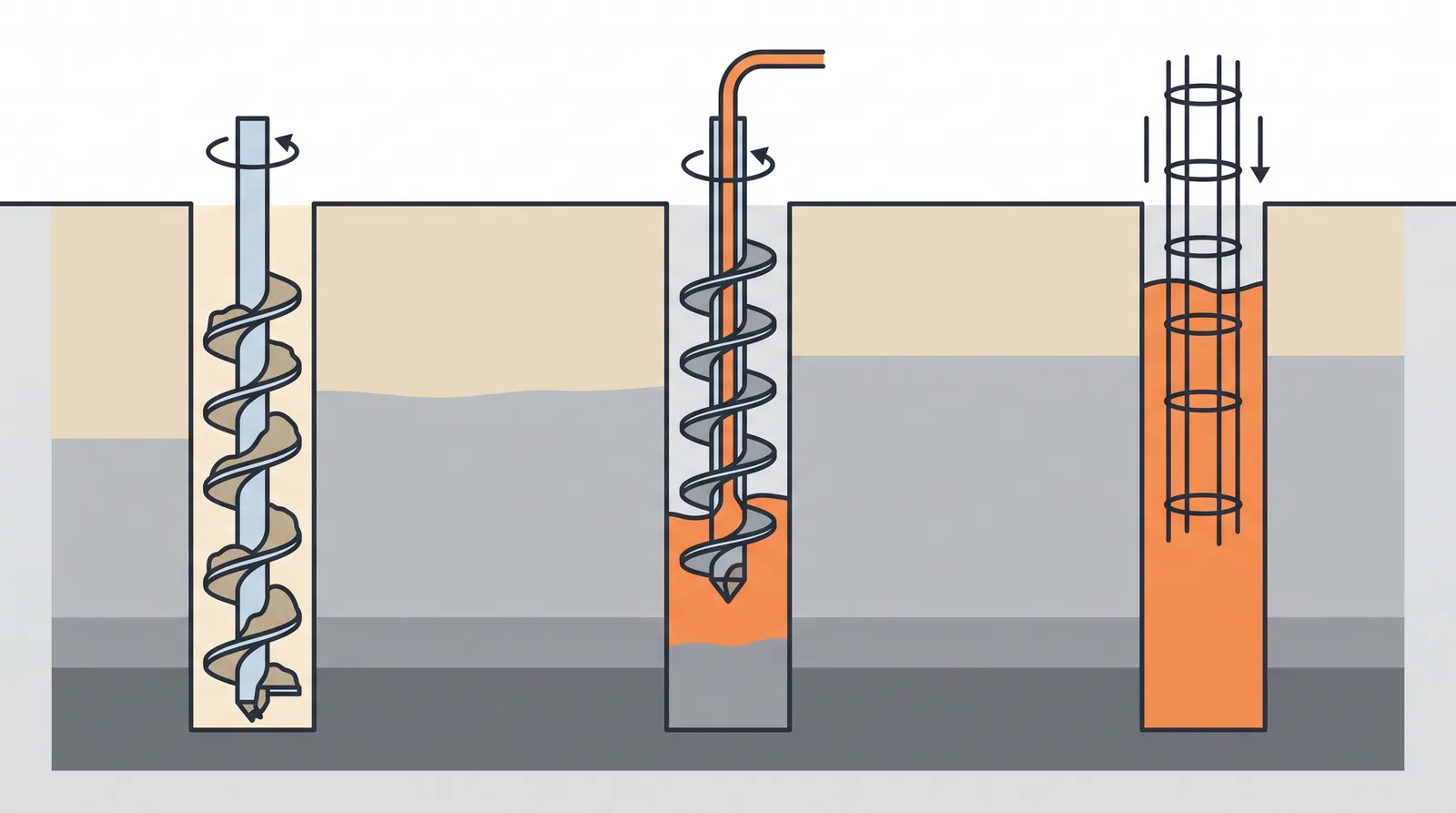 Continuous flight auger (CFA) piles — concept diagram