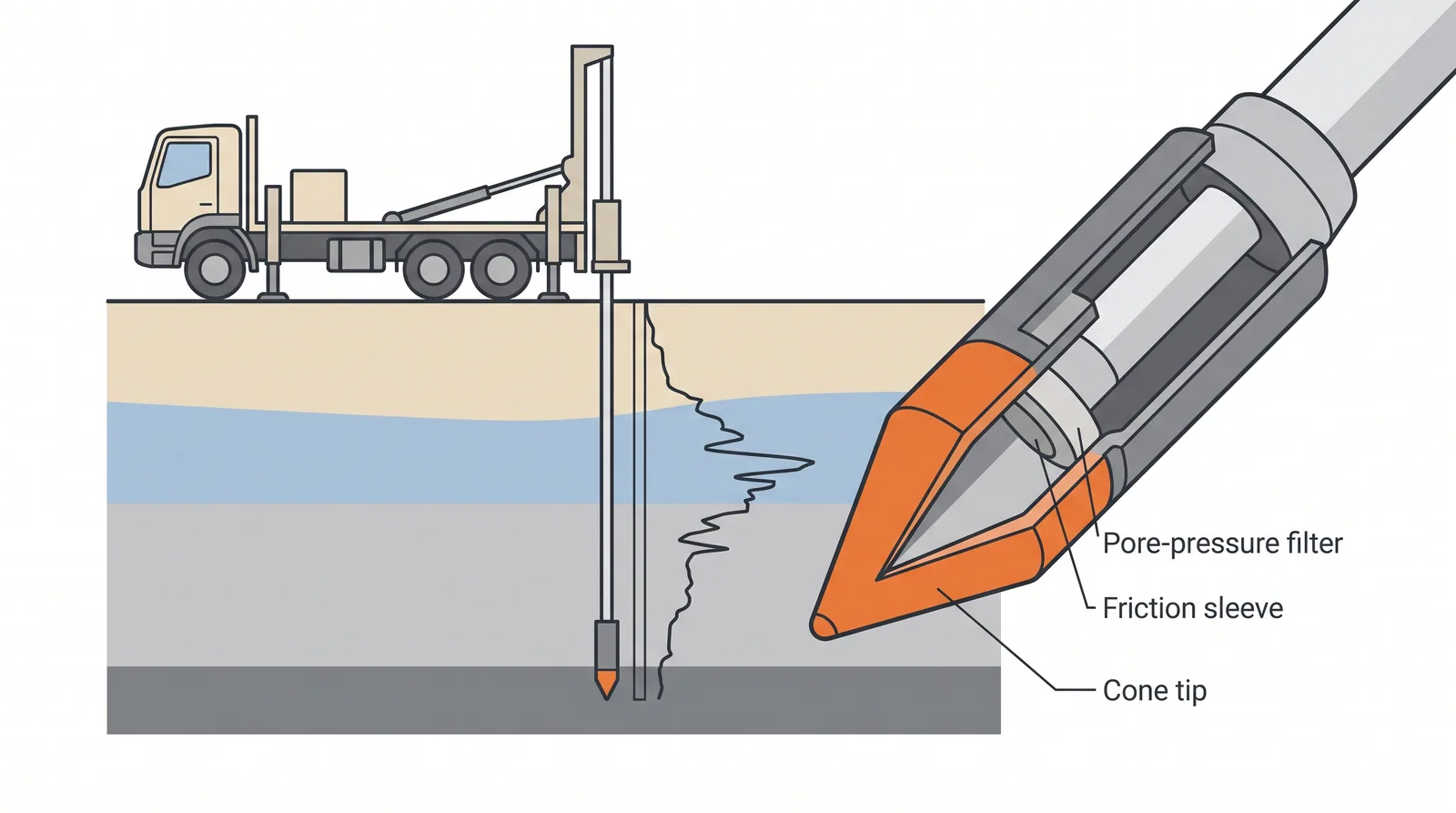 Cone penetration testing (CPT and CPTu) — concept diagram