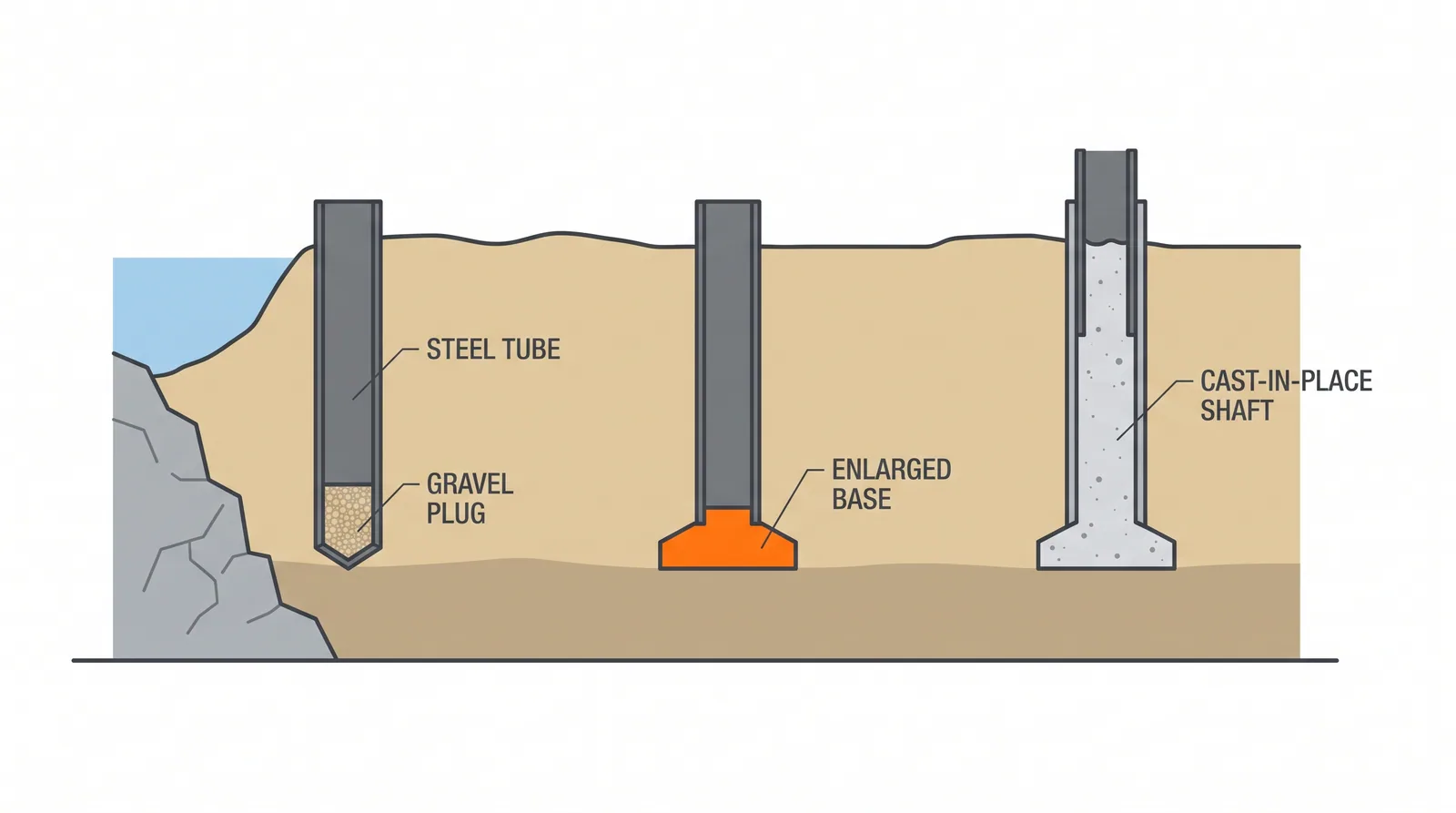 Driven cast-in-situ piles — concept diagram