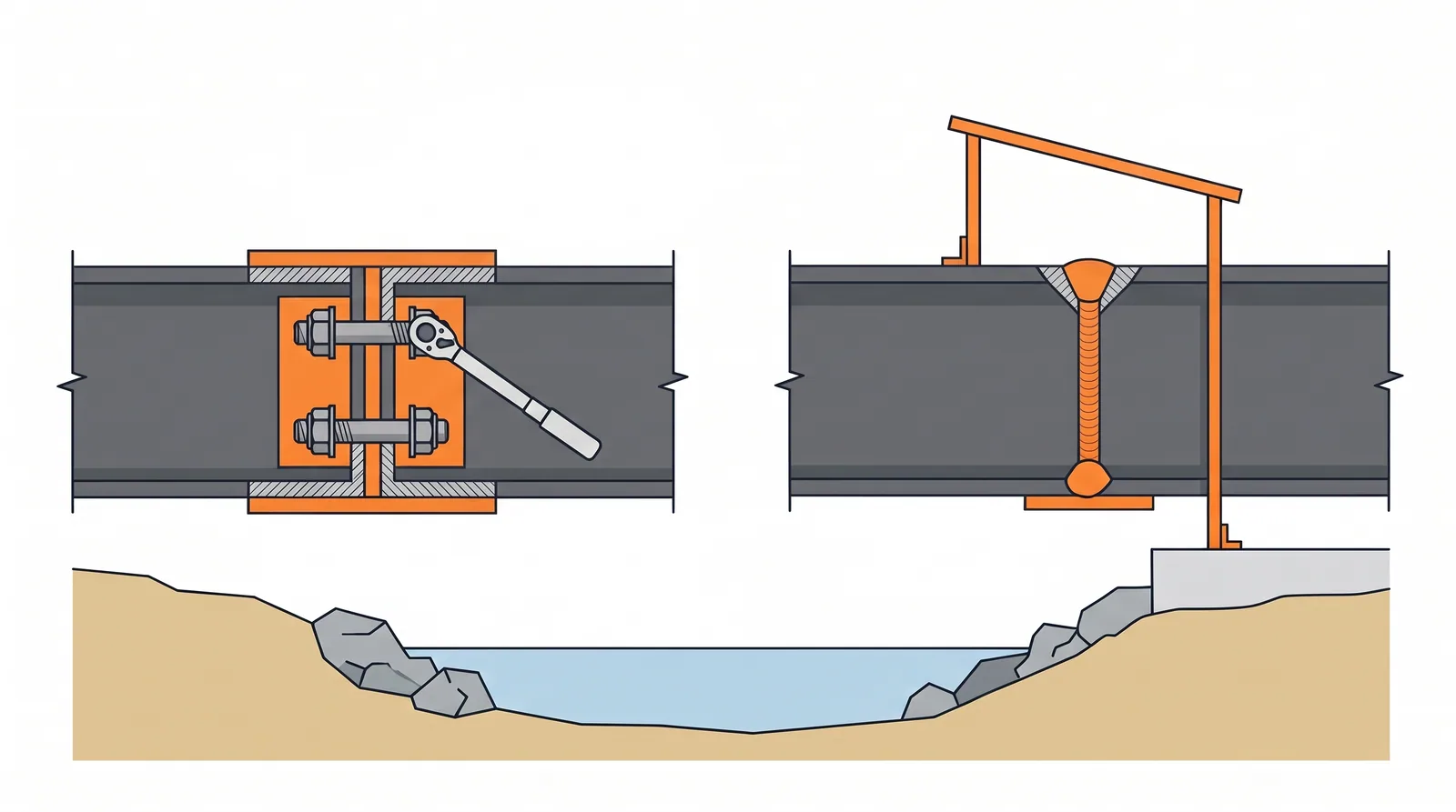 Field splices: bolted and welded connections — concept diagram