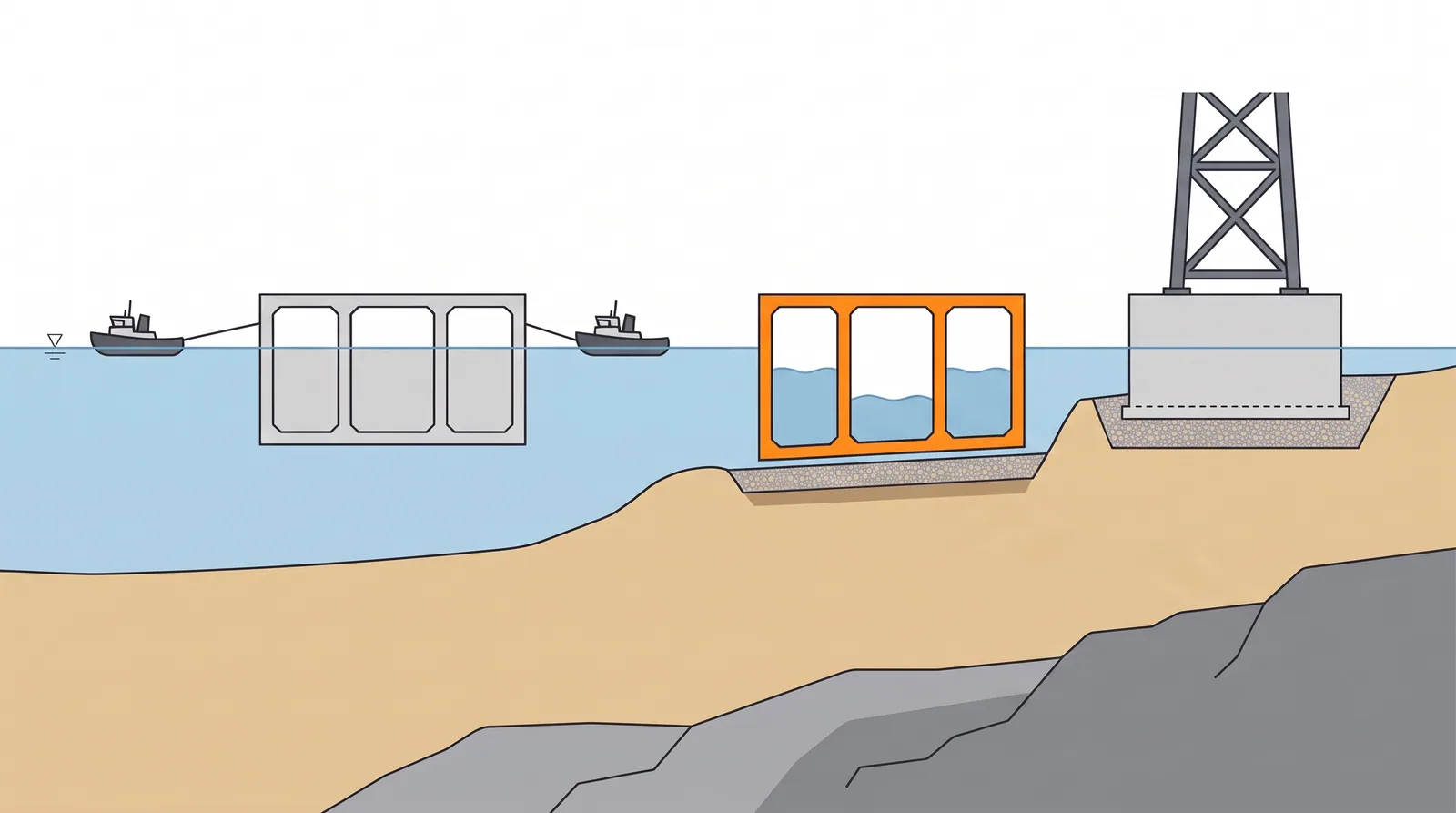 Floating (box) caisson — concept diagram