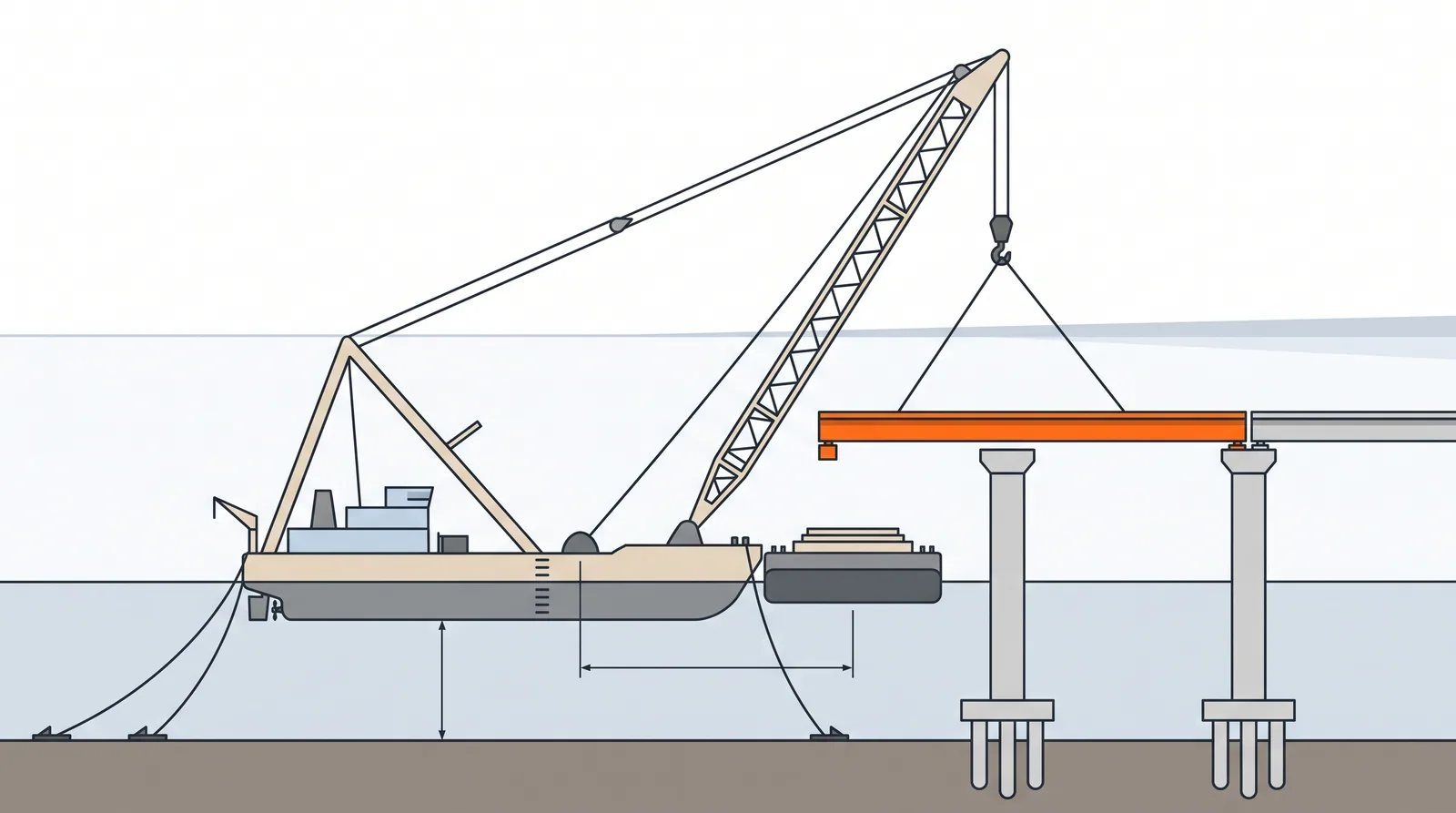Floating crane erection — concept diagram
