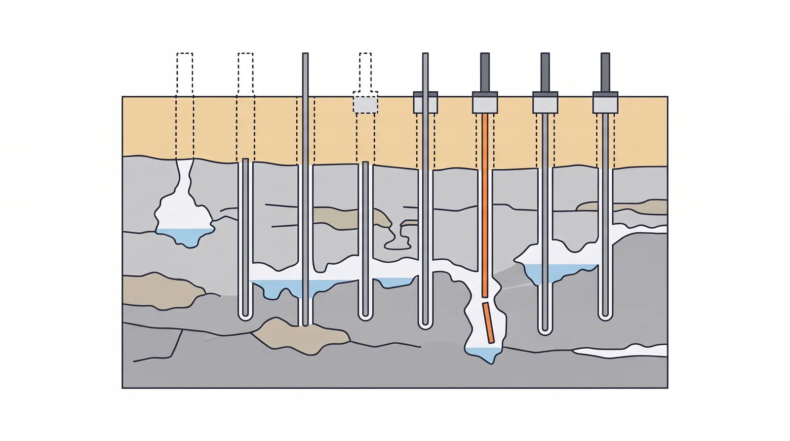 Karst and cavity probing — concept diagram