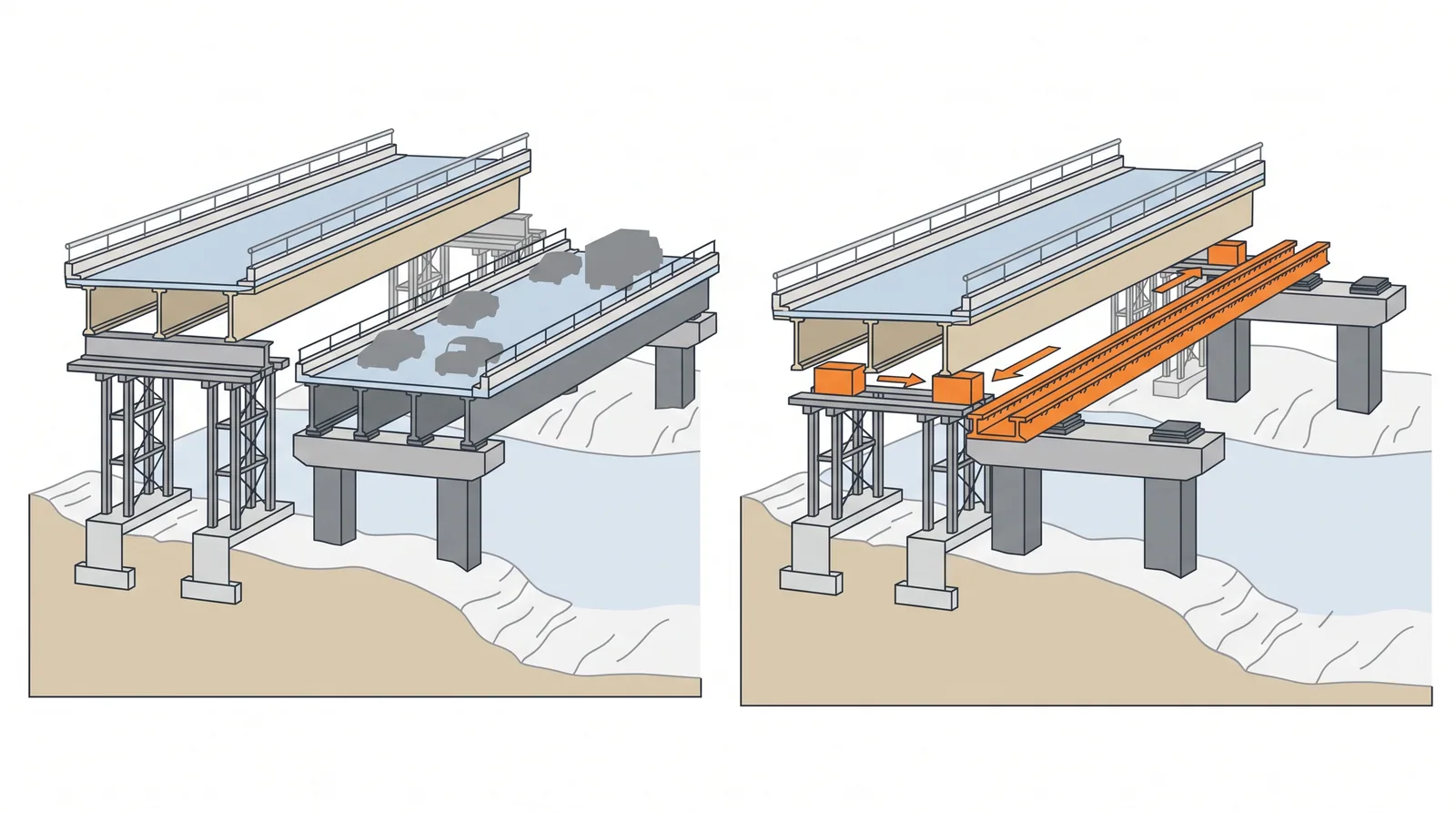 Lateral slide (slide-in bridge construction) — concept diagram