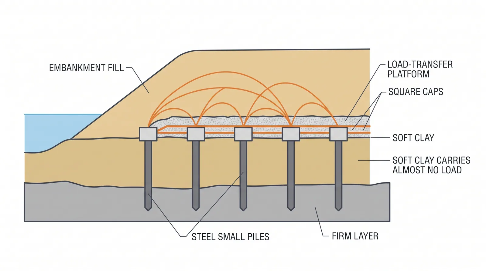 Piled embankment with load-transfer platform — concept diagram