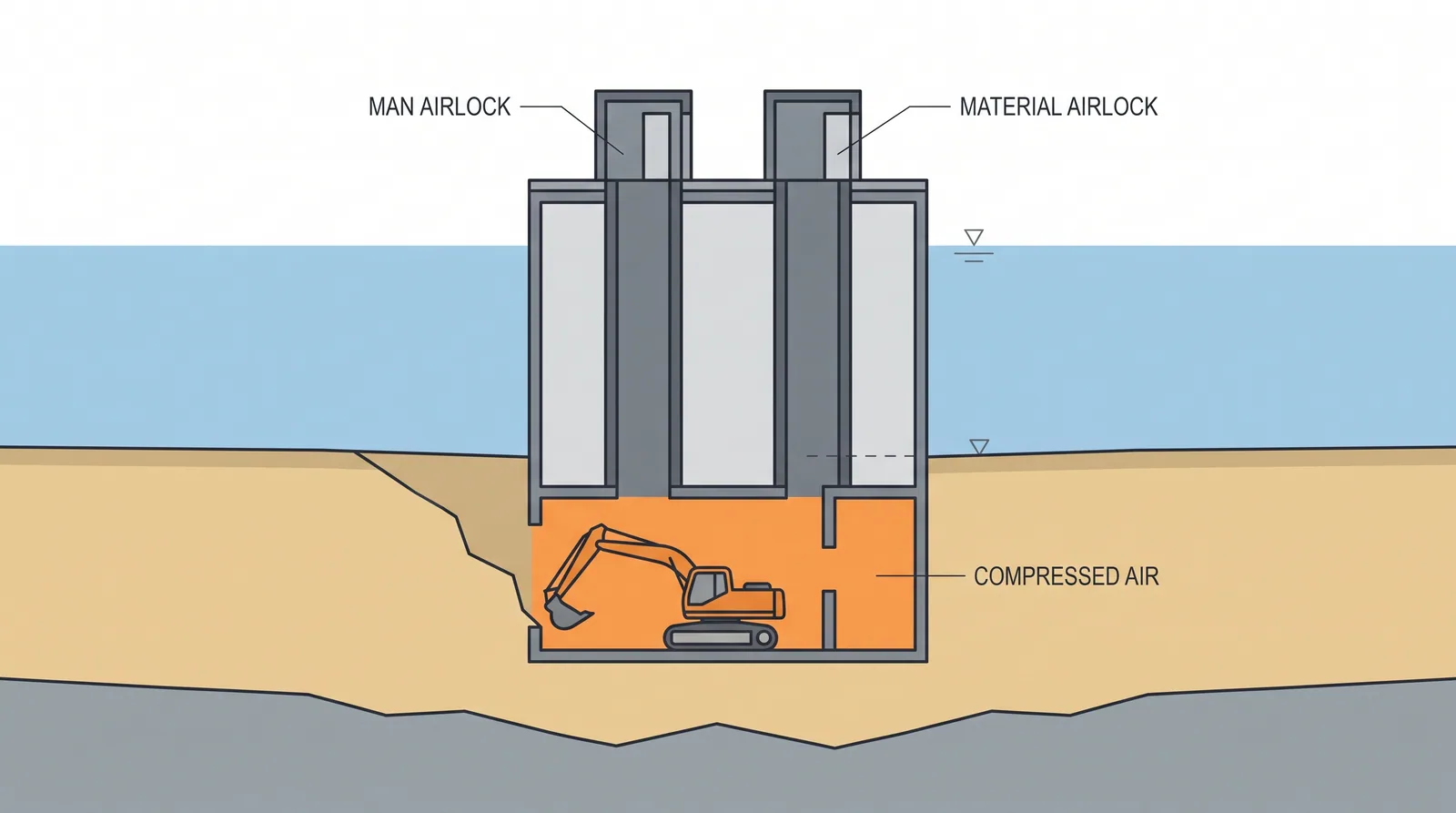 Pneumatic caisson — concept diagram