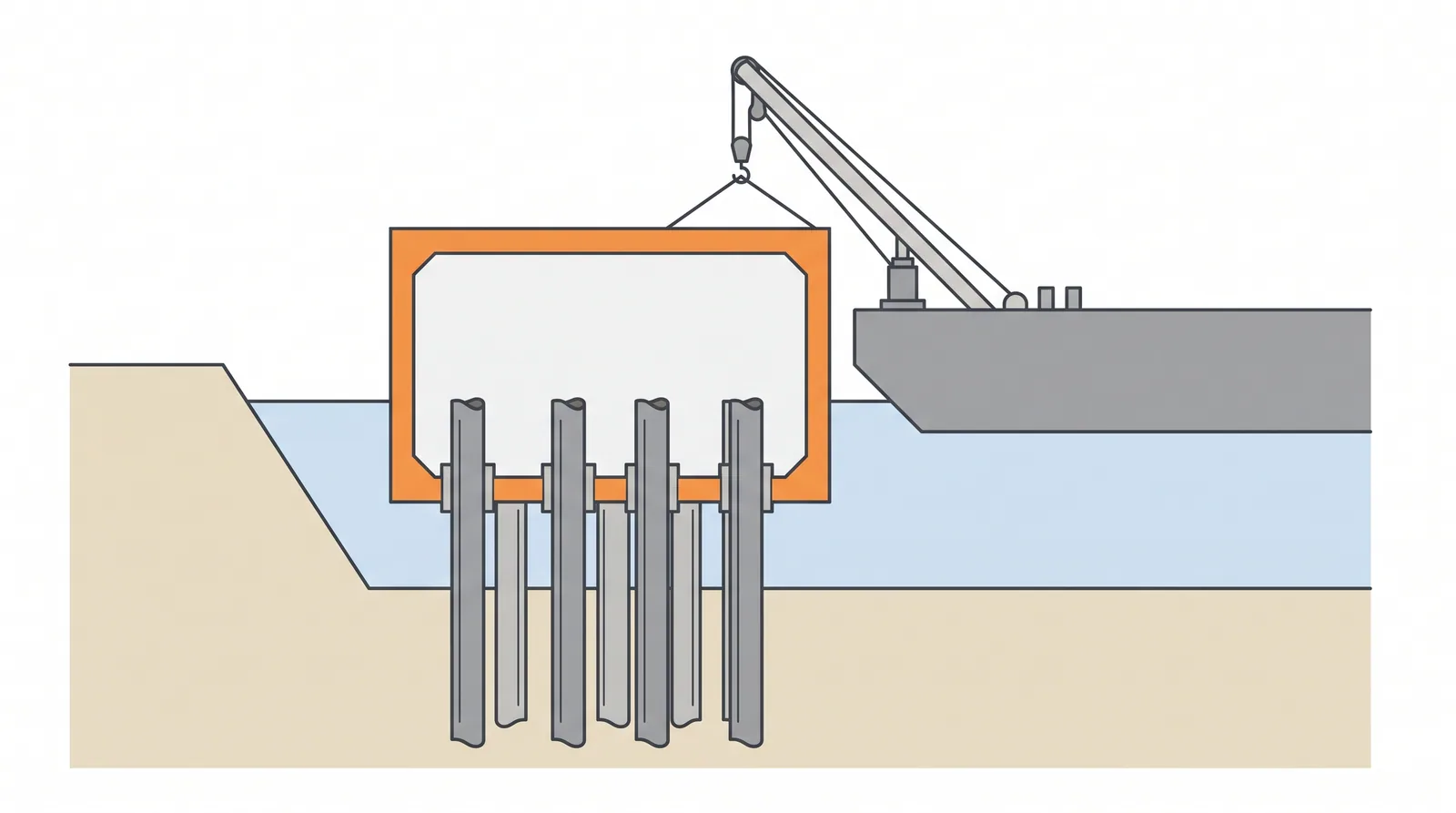 Precast and floating cofferdam boxes — concept diagram