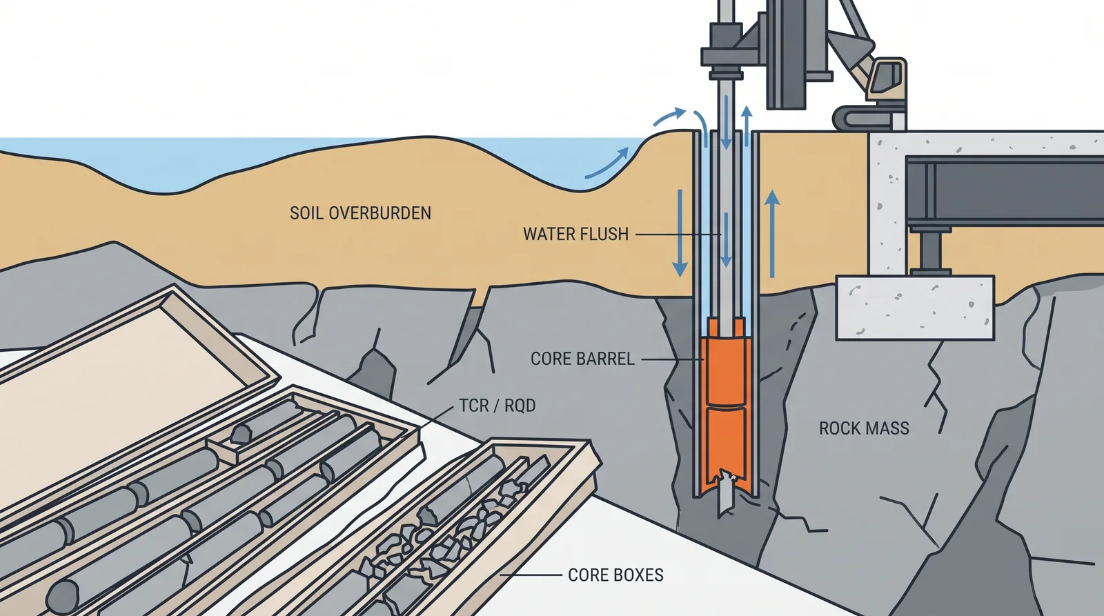 Rock coring and rock mass logging — concept diagram