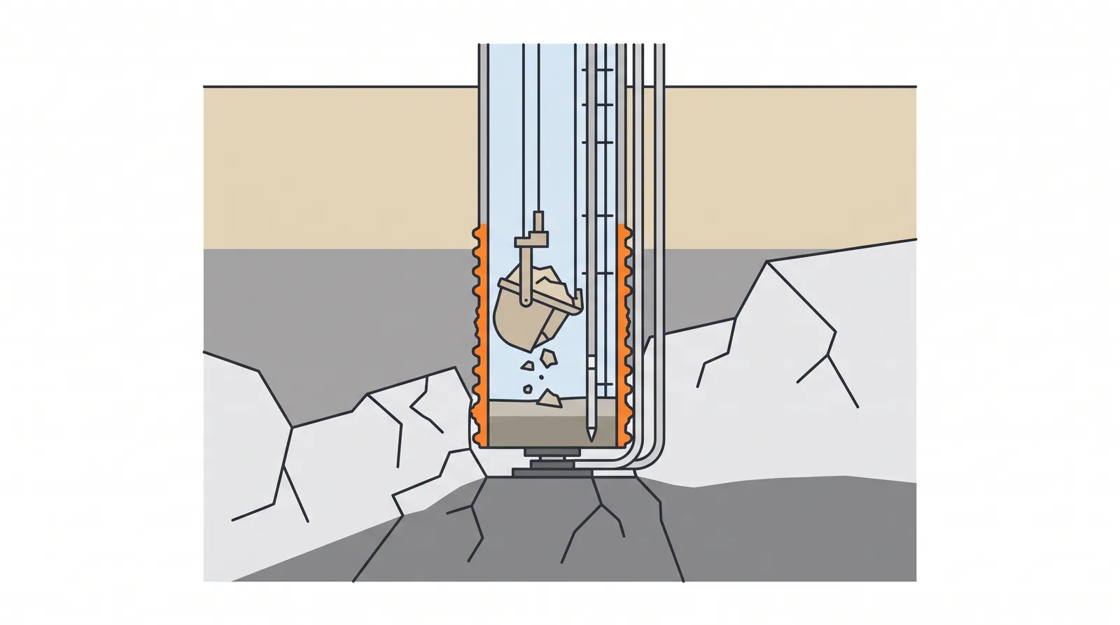 Rock sockets and base treatment — concept diagram