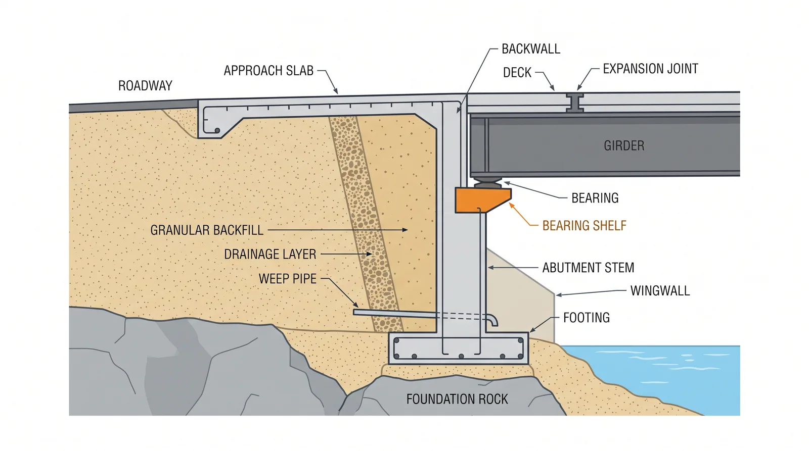 Seat-type and cantilever abutments — concept diagram
