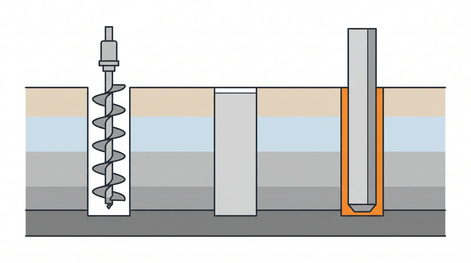 SIP and pre-bored driven piles — concept diagram