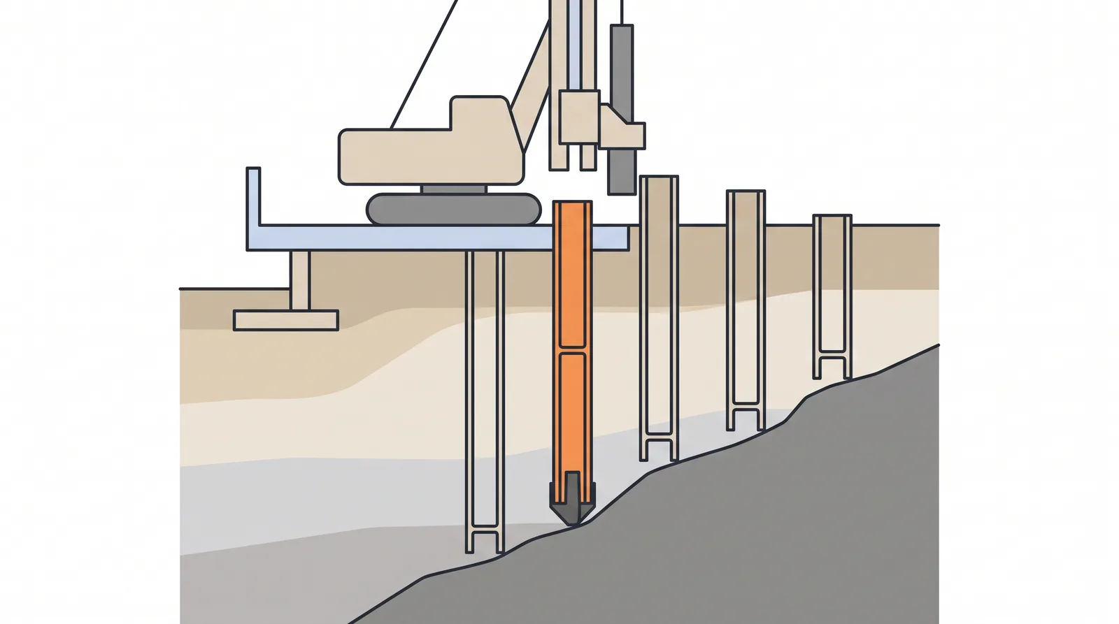 Steel H-piles — concept diagram