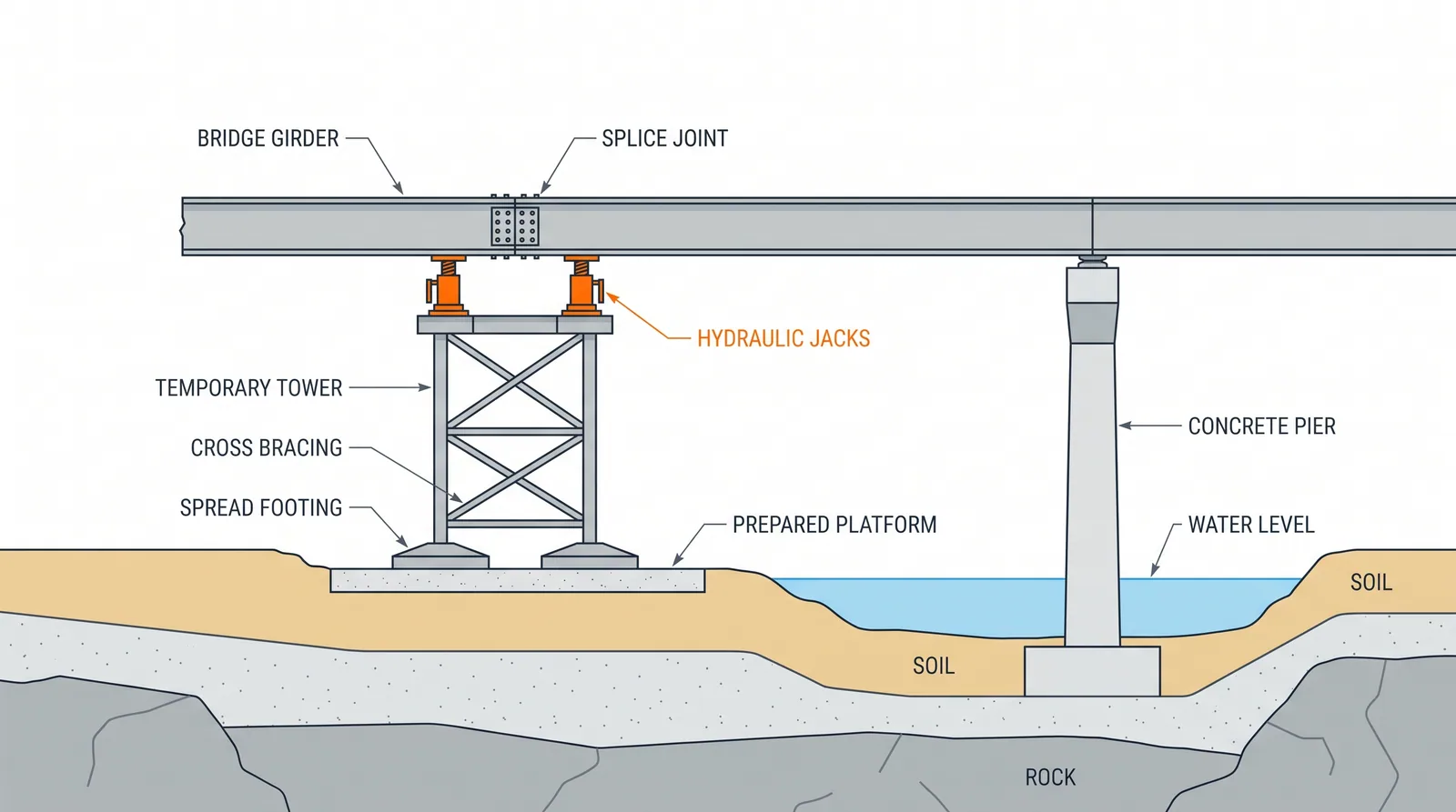 Temporary towers and bents for steel erection — concept diagram