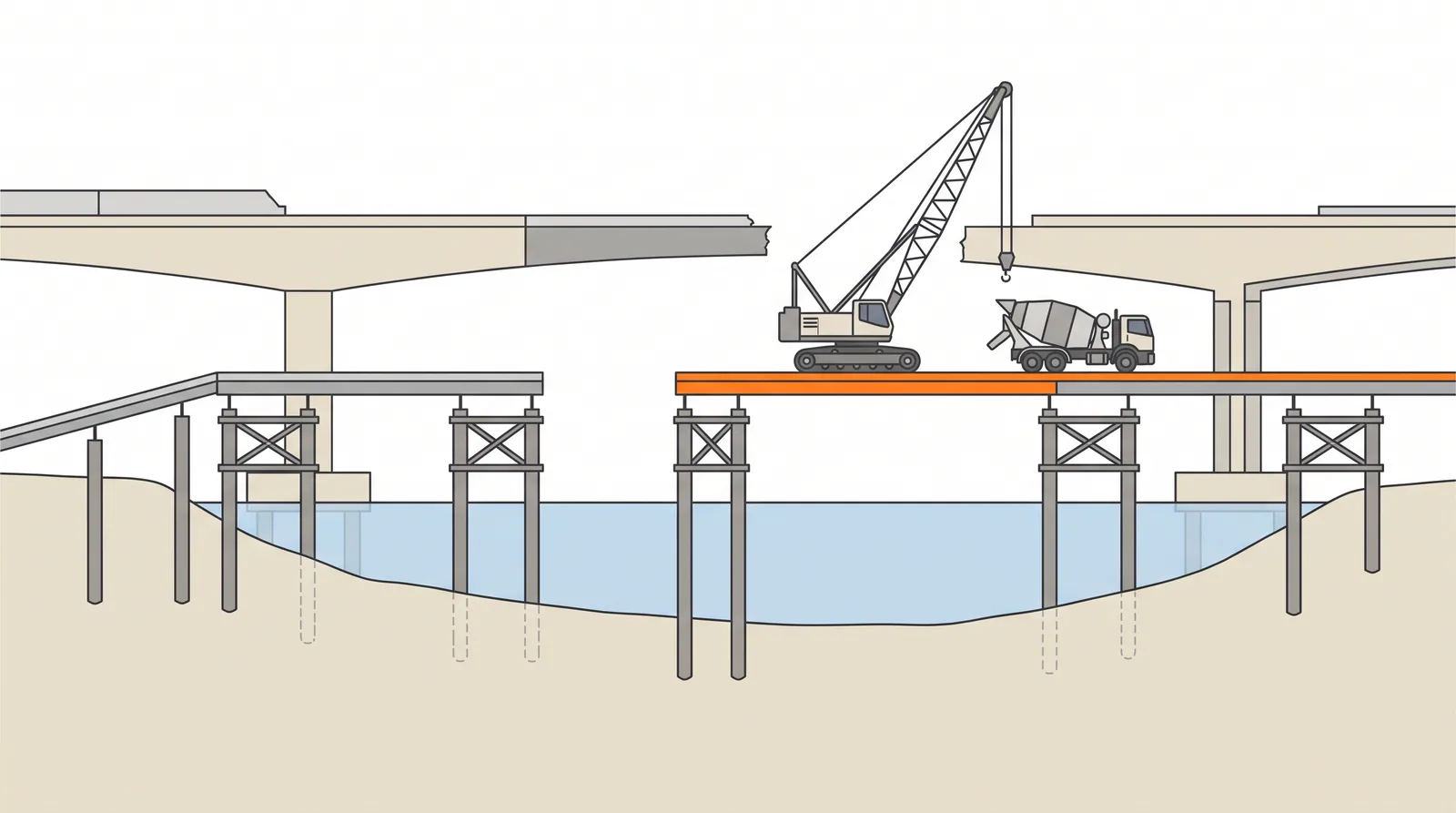Temporary trestles and access bridges — concept diagram