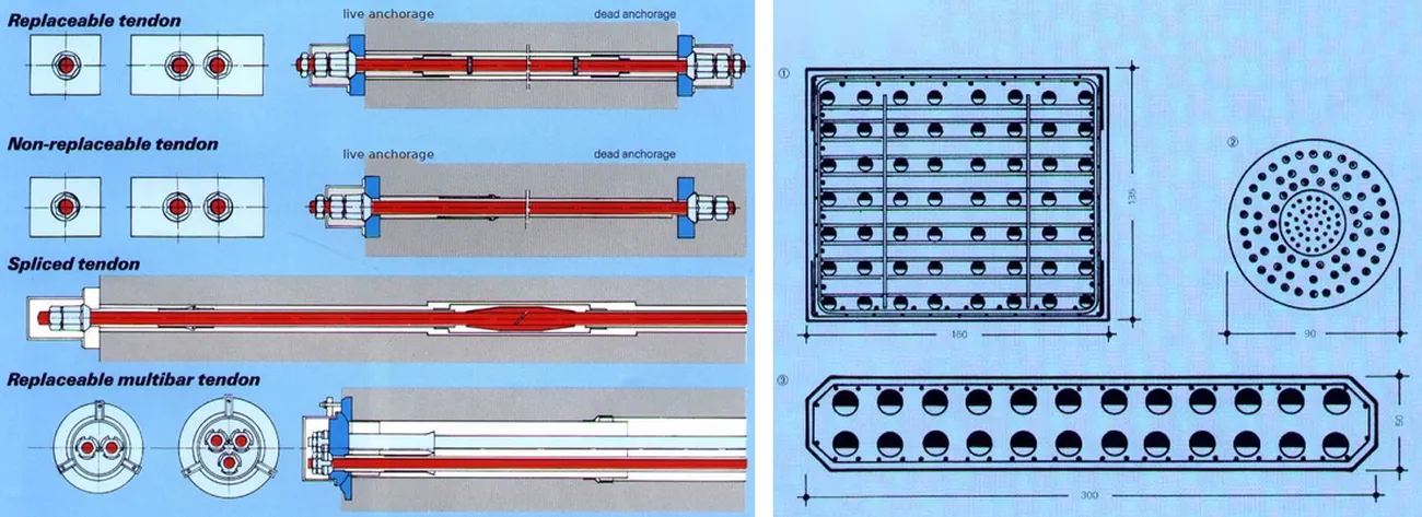 Bar tendon types and bundled sections