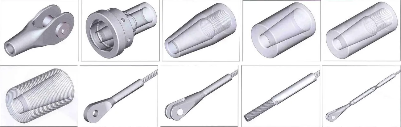 Socket and fitting types for spiral ropes