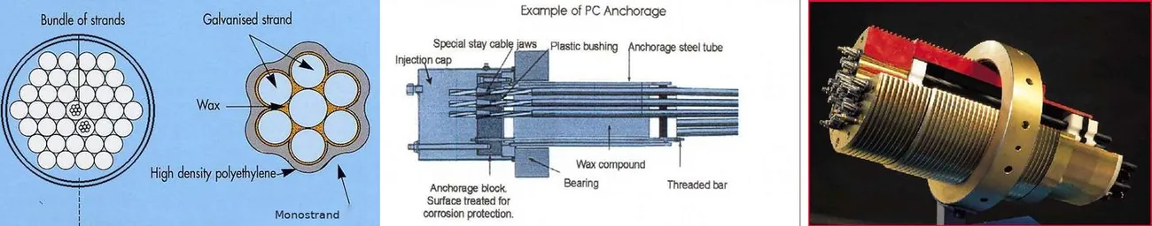 Multi strand cable section and anchorage